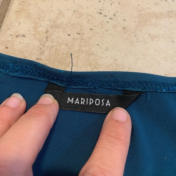 Mariposa Y2K Glitter Ruched Asymmetrical Blouse - Teal, Size L - Picture 2 of 6